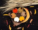 Oblivion Plastic Round Masala Dabba With Multiple Compartment Spice Container Masala Box Vatti Anjarai Petti For Home Kitchen | 7 Compartments With 7 Spoon, Multicolor...