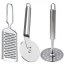 Oc9 Stainless Steel Cheese Grater/Slicer & Potato Masher/Pav Bhaji Masher & Pizza Cutter/Slicer for Kitchen Silver (Pack of 3)...