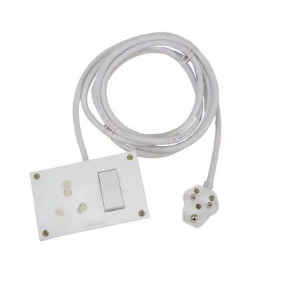 Ocko Extension Board with Long Wire 1 Socket 1 Switch Combined (Polycarbonate)(White) (16 AMP Big Plug | 16 amp Big Socket | 1.5 mm Wire, 2 Meter)