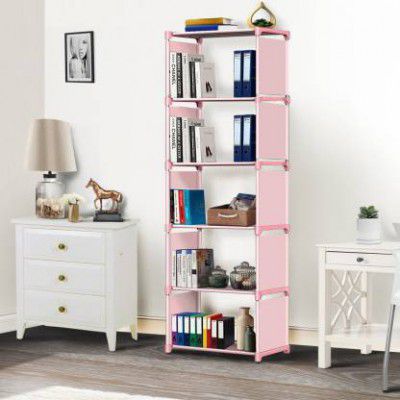 octavic Plastic 6 Shelf Book Organizer Plastic Open Book Shelf  (Finish Color - Pink A6, DIY(Do-It-Yourself))