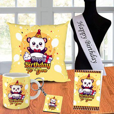 ODDCLICK Sash Gifts Set Cushion Mug Keychain Greeting Card for Husband Wife Boyfriend Girlfriend Brother Sister Friend (HBD 1)