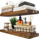 ODEJIA Wood Floating Shelves Set of 2 - Rustic Shelf 24 inch - Made in Europe - Wide Wooden Wall Shelves for Living Room Bedroom Kitchen Bathroom Farmhouse - Walnut Color - 24D x 6.7W x 1.2H...