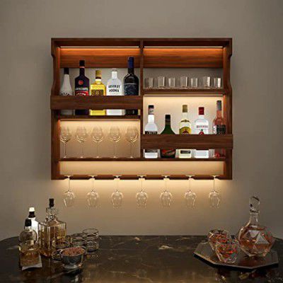 ODEJIA Wooden Wall Mounted Wine Rack, Bar Cabinet Glass Storage, Wall Hanging Mini Bar Size 30 x 24 Inch (Rosewood)