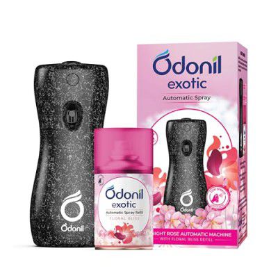 Odonil Exotic Automatic Spray - 225ml | Machine + 1 Refill | Floral Bliss | 2x Long Lasting | 2200 Sprays Guaranteed | Lasts upto 60 days