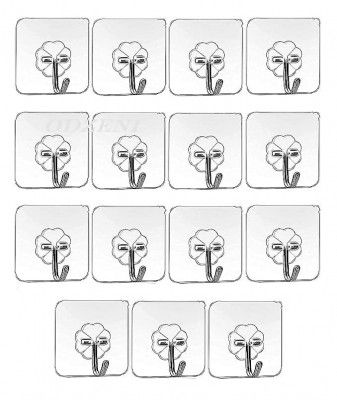 Odzeni Waterproof Stick on Adhesive Stronger Plastic Wall Hooks 15 kg -Transparent (Pack of 10)