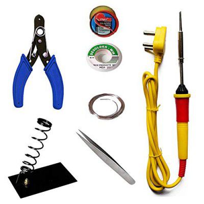 Ofixo 7 In 1 Electric Soldering Kit with 25W Iron and Stand Tool, Wire Cutter Stripper, Tweezer, Desoldering Wire, Soldering Paste And Solder Lead