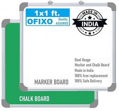 OFIXO Non Magnetic 1x1 feet Feet Double Sided White Board and Chalk Board Both Side Writing Boards, one Side White Marker and Reverse Side Chalk Board Surface (1)