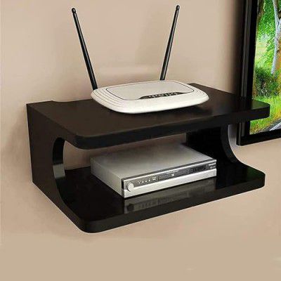OFIXO Set top Box Stand | WiFi Router Holder Wooden Wall Shelves | (Color-Black)