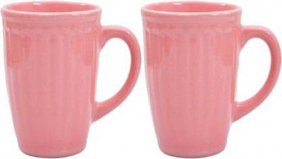 OGGN Pack of 2 Ceramic Oggn Mug/Cup, Handmade Tea/Coffee cups, Stylish Tea Serving Cup  (Pink, Cup)
