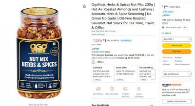 OgoNuts Herbs & Spices Nut Mix, 200g | Hot Air Roasted Almonds and Cashews