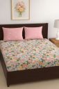 ohello® 300 TC Cotton Feel Glace Cotton Elastic Fitted Printed King Size Double Bed Bedsheet with 2 Pillow Covers (BS_557_King)...