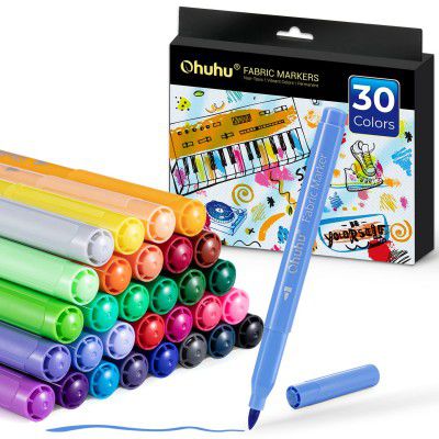 Ohuhu Fabric Markers Pen, 30 Colors Permanent Fabric Paint Marker Pens for DIY Costumes, T-Shirt, Clothes, Shoes, Bags, Canvas, Handbags, Graduation Signatures, Fabric Pens for Kids Adult
