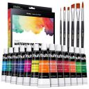 Ohuhu Watercolor Paint Tubes Watercolor Tubes 24 Color Watercolor Paints Watercolor Painting with 6 Brushes Watercolor Paint set for Landscape Portrait on Canvas 24 Color x 12ml...