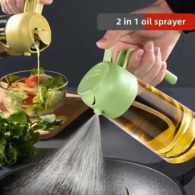 Oil Dispenser Glass Bottle with No-Drip Spout – Ideal for Cooking, Salad, Baking, BBQ, Roasting, Frying Olive Liquid Condiment Container Multi Color (500 Ml-(Glass Oil Bottle With Spray))