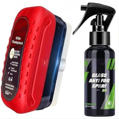 Oil Film Cleaning Brush with Car Glass Anti-Fog Spray