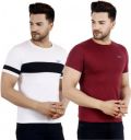 OJSR  Pack of 2 Men Colorblock Round Neck Pure Cotton Red, White T-Shirt...