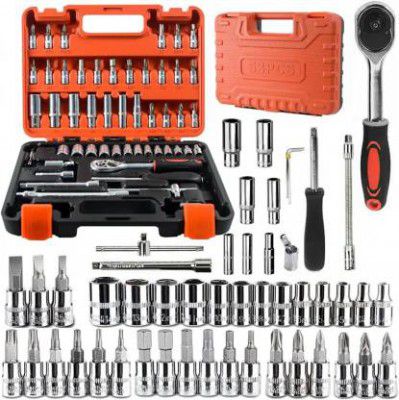 OKASTA 53 Pcs 1/4 inch Ratchet Socket Wrench Set Drive, with Bit Socket Set  (Pack of 53)