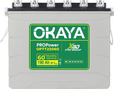 OKAYA 60 Months Warranty Tubular Inverter Battery (190 Ah, OPTT22060)