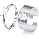 Okos Cz Jewellery Rhodium Plated Brass Metal Fluttering Butterfly Adjustable Couple Ring For Men And Women FR1000965...
