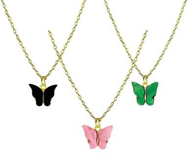 Okos Gold Plated Combo of Different Style Fluttering Butterfly Pendant Combo for Girls and Women CO0012