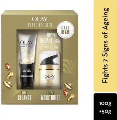 OLAY Total Effects 7 in 1, Exfoliating Cleanser 100g + Anti Ageing Moisturiser (SPF 15) 50g  (2 Items in the set)