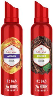 Old Spice Amber No Gas 24 hour Long Lasting Freshness Deodorant Perfume Body Spray For Men & Old Spice Timber No Gas 24 hour Long Lasting Freshness Deodorant Perfume Body Spray For Men
