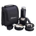 Oliveware Teso Lunch Box with Bottle - Black | 3 Stainless Steel Containers and Pickle Box and Assorted Steel Bottle | Insulated Fabric Bag | Leak Proof Microwave Safe | Full Meal and Easy to Carry...