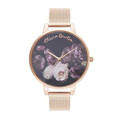 Olivia burton Fine Art Qtz Basic Black & Floral Round Dial Women's Watch - OB16WG22