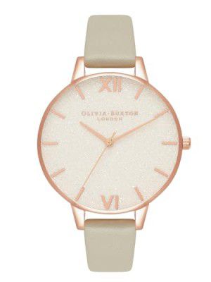 Olivia burton Glitter Dial Qtz Basic Slim White Glitter Round Dial Women's Watch - OB16GD89