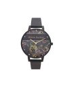 Olivia Burton Varsity Qtz Basic Black & Floral & Stone Round Dial Women's Watch|Black Leather Material|Black Color Band - OB16VS05...