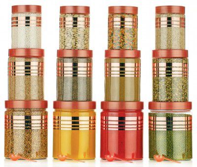OLMARTT KITCHENWARE Plastic 1400Ml Airtight Containers Set (Rose Gold, Pcs 12-(1200,650,350 ML))