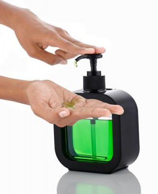 OLMARTT KITCHENWARE Plastic Soap Dispenser Refillable Hand Wash Liquid Dispenser Shower Bottles (300 Ml) White & Black Color