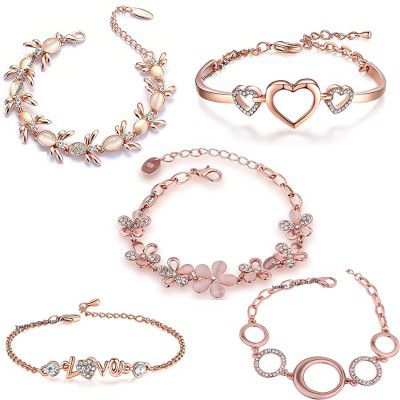 Om Jewells Valentine Gift Rose Gold Plated Jewellery Combo Of 5 