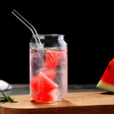OM RADHEY Summer Cool Water and Soda Can Beer Drinking Glass Sipper Tumbler Mug Ice Juice Drinks with Straw for Milk Coffee and Green Tea Cup Set of 1-510ml Transparent (Peris Pot 1)