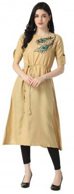 OM SAI LATEST CREATION Womens Slub Cotton Mor Pankh Printed Anarkali Kurti