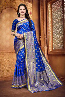 Om Shantam sarees  Woven Banarasi Art Silk, Jacquard Saree  (Blue)