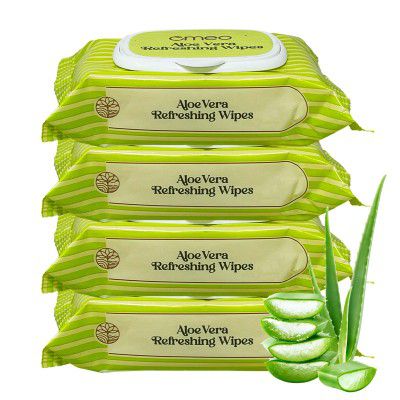 Omeo Aloe Vera Refreshing & Hydrating Wet Wipes, 25N in Each (Pack of 4) 