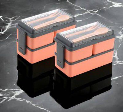 OMORTEX 3 compartments Lunch Box With spoon & Fork 3 Containers Lunch Box (1500 ml)