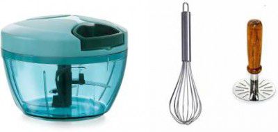 OMORTEX Kitchen Combo Of 450 ML Chopper, StainlessSteel Whisk & Wooden Masher(Pack Of 3) Vegetable & Fruit Chopper  (Chopper)