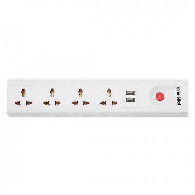 One Beat Extension Board with 2 USB and 4 Socket,Power Load 10 AMP 4 Meter Long Power Cord - White (4 Socket + 2 USB + 4 M)