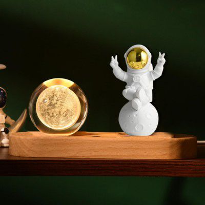 One94Store 3D Crystal Moon Lamp – Engraved LED Light with Astronaut, USB-Powered Table Lamp