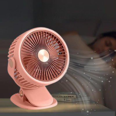 One94Store Mini Clip Fan – 120mm USB Rechargeable, 1200mAh Battery with 3-Hour Backup Table Fan (Dark Pink)