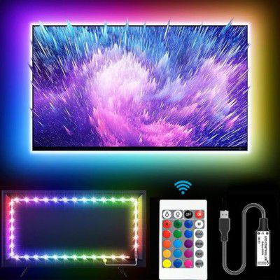 One94Store USB 5V 5050 RGB LED Flexible Strip Light Multi-Color Changing Lighting with Remote Controller for Tv Background PC Bedroom Ambiance, Festive Decor Lighting (1 Meter for 24-30" TV's)