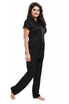 Onekbhalo Girls Plain Satin Night Suit (Shirt and Pyjama) (Size - 40)