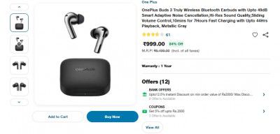 OnePlus Buds 3 Truly Wireless Bluetooth Earbuds