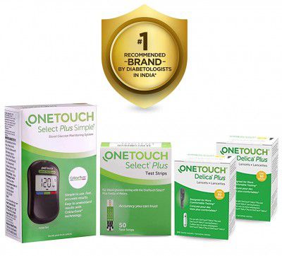 OneTouch Select Plus Simple Glucometer Value-Pack with pack of 50 strips + 2 packs of 25 lancets 