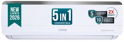 ONIDA 1.5 Ton 3 Star, New Star Rated, Inverter Split AC (Copper, Convertible 5-in-1, Fast Cooling at 55 °C, Deep Frost Clean, Turbo Flush Technology, IR193OMSE,White)