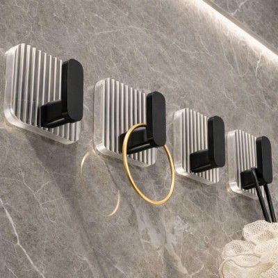 ONISWELL Self Adhesive Wall Hook for Bathroom and Kitchen (Stylish, 4) (Black)