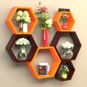 Onlineshoppee Hexagon Designer Storage Shelf, Set of 6 (Orange and Brown)...