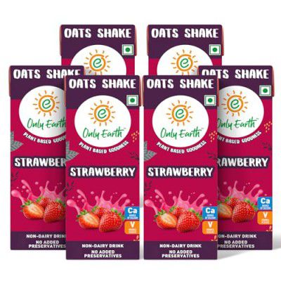 Only Earth Oats Shake | Strawberry | Plant-based | Lactose-free | Guilt-free | With Calcium, Vitamin D, B1, B2 & B12 | 200 ml (Pack 6)